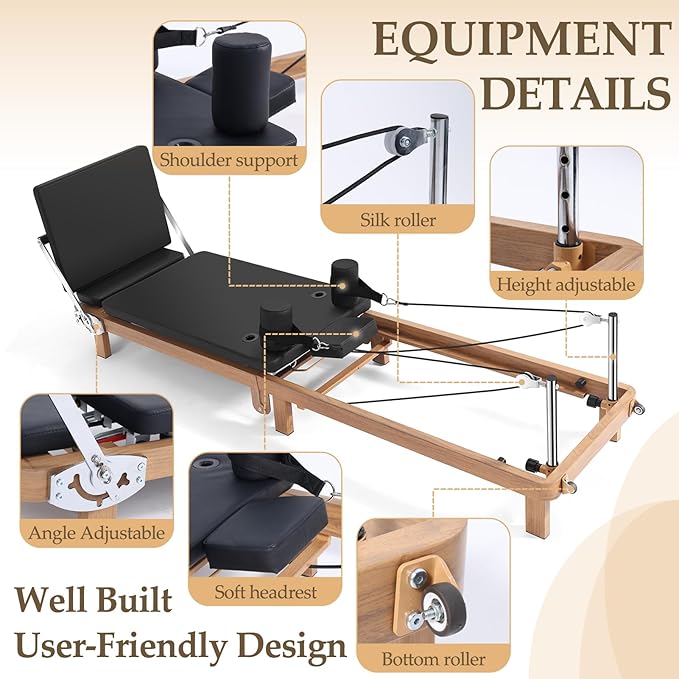 Foldable Pilates Reformer & Pilates Square Box Set–90% Pre-Assembled Home Gym Women Men Workouts Bundle, Dual Resistance System (Springs + Latex), Jumpboard & Adjustable Foot Bar for All Levels