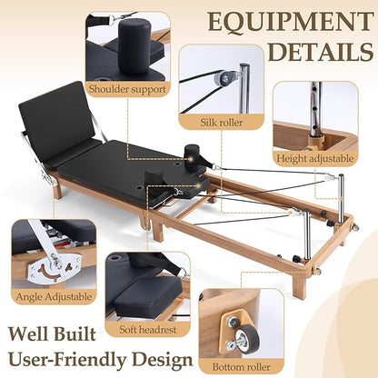 Foldable Pilates Reformer & Pilates Square Box Set–90% Pre-Assembled Home Gym Women Men Workouts Bundle, Dual Resistance System (Springs + Latex), Jumpboard & Adjustable Foot Bar for All Levels