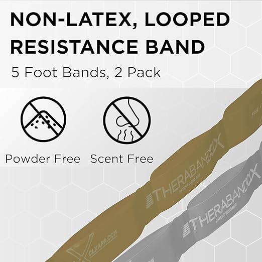THERABAND CLX Resistance Band 2-Pack, Super Heavy & Max Workout Bands with Loops, 5′ Non-Latex Exercise Bands for Home, Gym, Travel, Full-Body Training, Silver & Gold
