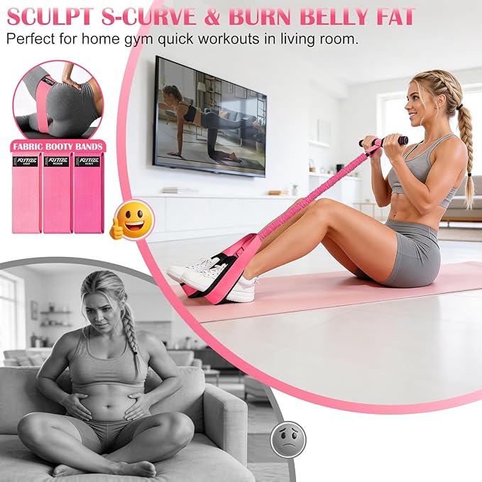 Pedal Resistance Band with Handle and Booty Bands Set for Women, 2 in 1 Fabric Exercise Bands for Core, Leg and Glutes, Full Body Home Gym Exercise Equipment for Yoga, Pilates, Physical Therapy