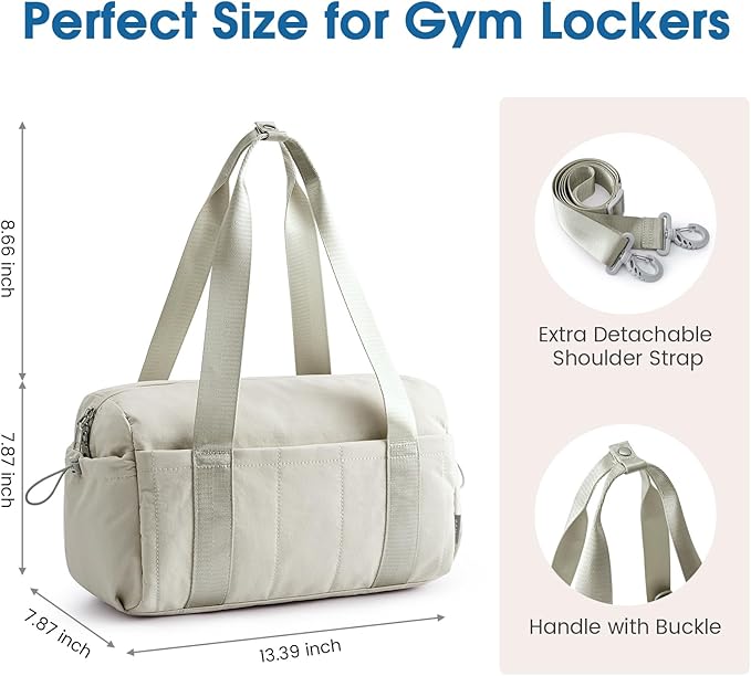 G4Free Small Gym Bag for Women 14 Inch Mini Gym Duffle Bag with Wet Compartment Cute Duffel for Travel Sport Workout (Beige)