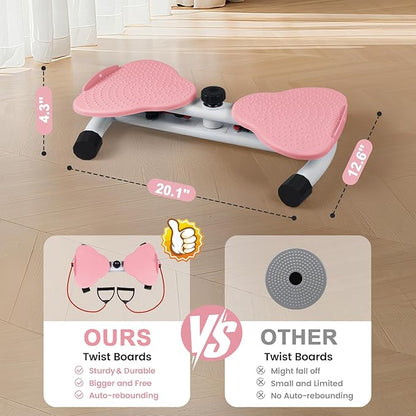 Waist Twister Machine, Ab Twister Board with Resistance Bands - 300 lbs Capacity Home Exercise Equipment for Belly Fat, Core Workout - Noiseless & Anti-Slip for Women/Men