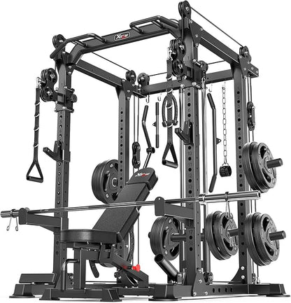 Power Rack Power Cage Multi-Function Squat Rack with Cable Crossover System Selectable More Training Attachment Power Rack for Garage & Home Gym
