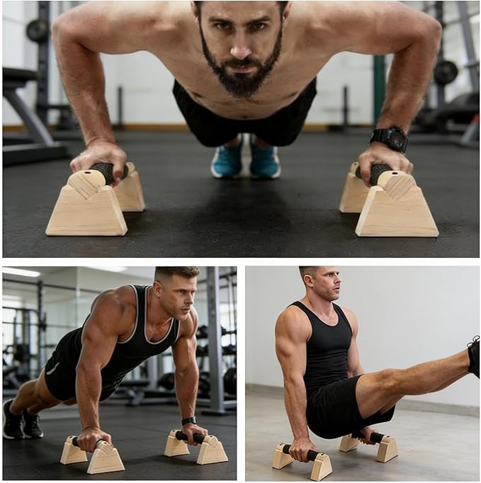 2 PCS Wooden Parallettes Bars 20 CM/7.87 in Handstand Training Blocks with Non-Slip Base Home Push Up Stand Wood Push Up Bars Calisthenics Equipment for Men