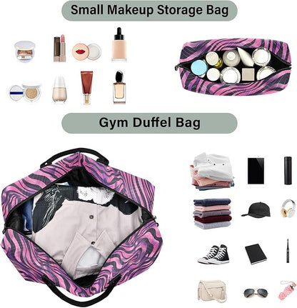 Weekender Bags Travel Duffel Gym Bag Zebra Print Purple Carry on Overnight Tote Bag with Toiletry Bag for Airplane Travel Trip Gym Yoga