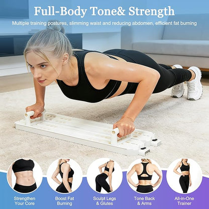 Pilates Reformer Board, 12-in-1 Portable Pilates Board for Home Workout, Core & Abs Toning, Full Body Sculpting Equipment, Pink / White