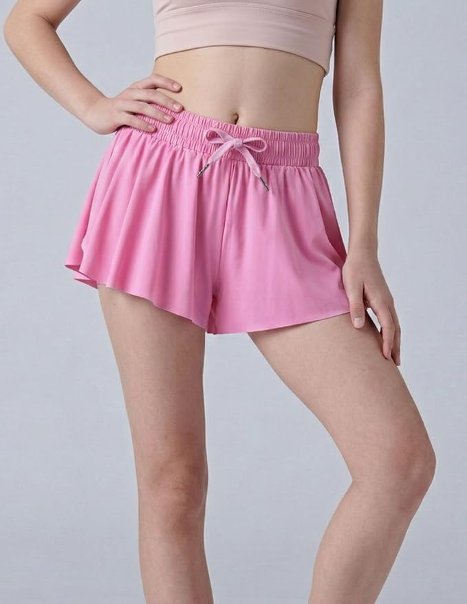 3 Pack Girls Flowy Shorts with Spandex Liner 2-in-1 Youth Butterfly Skirts for Fitness, Running, Sports
