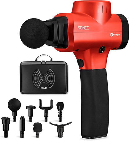 LifePro Sonic Massage Gun Deep Tissue – Quiet Handheld Percussion Massager for Athletes, Pain Relief & Recovery – 8 Heads, 5 Speeds, Long Battery