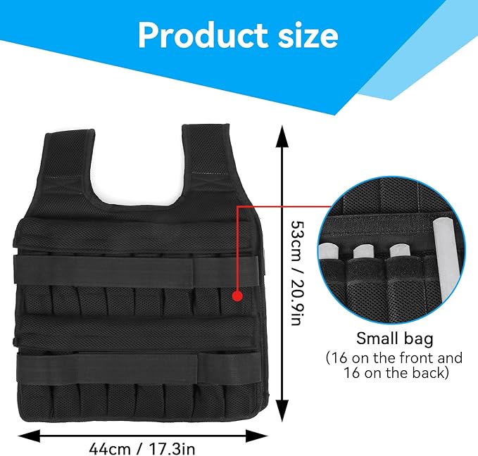 35KG Weighted Vest（Without Weight）, 53x44cm/20.9x17.3in Strength Training Fitness Sandbag Adjustable Sports Running Mesh Vest for Men Women