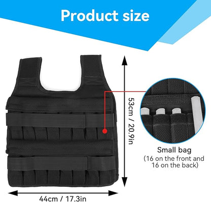 35KG Weighted Vest（Without Weight）, 53x44cm/20.9x17.3in Strength Training Fitness Sandbag Adjustable Sports Running Mesh Vest for Men Women