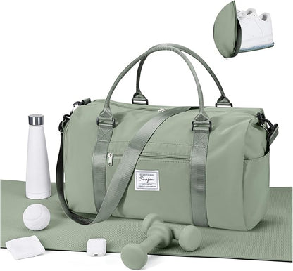 Gym Bags for Women Men with Shoes Compartment,Sports Duffle Bags Personal item travel Duffel Tote Bag Small Carry on Weekender Overnight Bag Workout Dance Bags Hospital Holdalls Grey Green