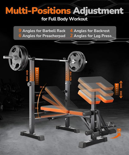 Adjustable/Foldable Weight Bench, 660LBS Home Gym Workout Bench Lifting Sit-up Exercise Bench for Bench Press