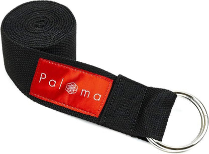 Paloma Yoga Strap for Stretching - Wide Adjustable Cotton Strap with Durable O-Ring Buckle - Available in Standard Sizes 6 ft, 8 ft & 10 ft