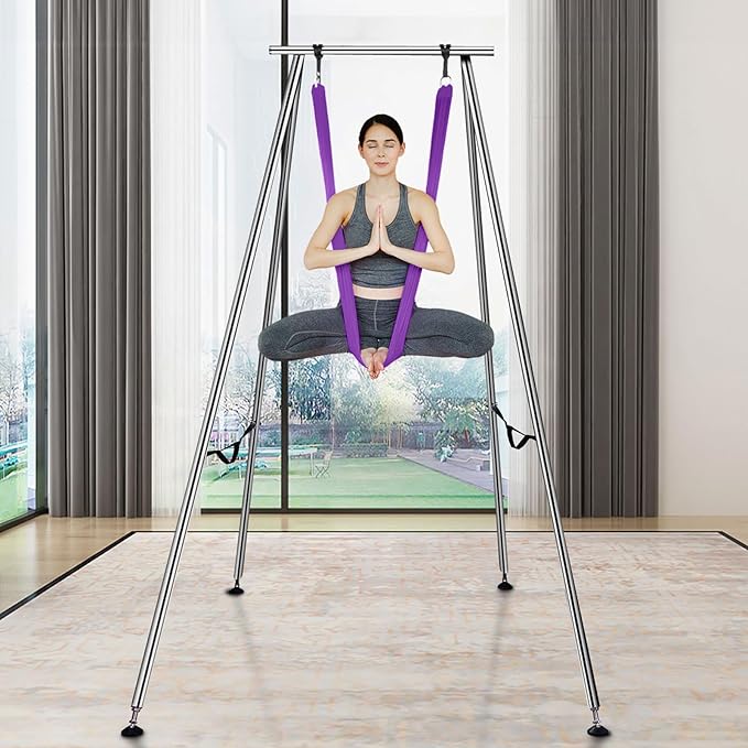 VEVOR Yoga Stand Frame, Max 441-551 lbs Load Swing Stand, Triangular Structure Aerial Rig, Aerial Silk Stands with Yoga Hammock, Standard & Height-Adjustable Version