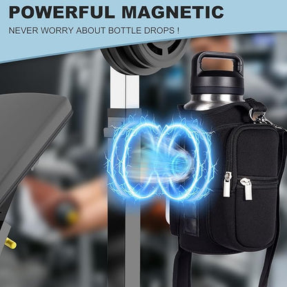 Magnetic Gym Bags for Men & Women with Adjustable Strap,Magnetic Bag Water Bottle Holder for Travel, Work,Sports,Water Bottle Sling Bag with Pocket (Black)