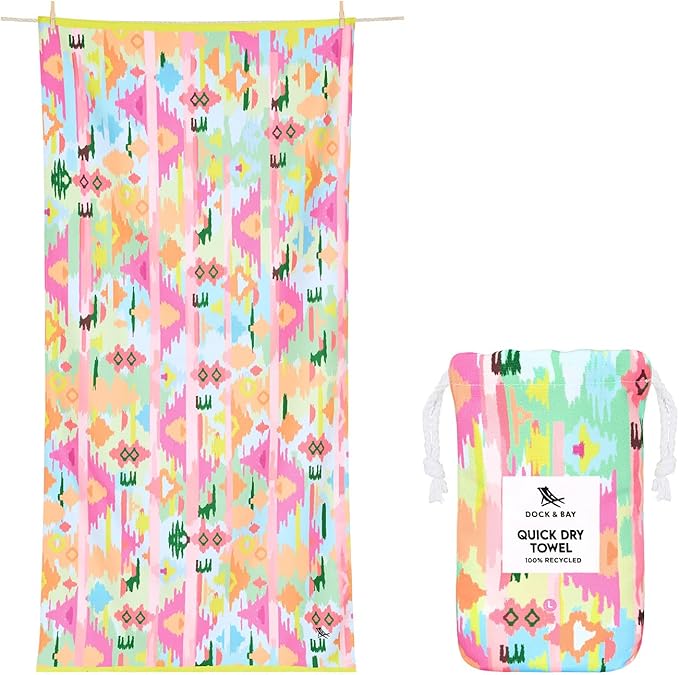 Dock & Bay Beach Towel - Quick Dry, Sand Free - Compact, Lightweight - 100% Recycled - Includes Bag - Ibiza Glow - Large (160x90cm, 63x35)