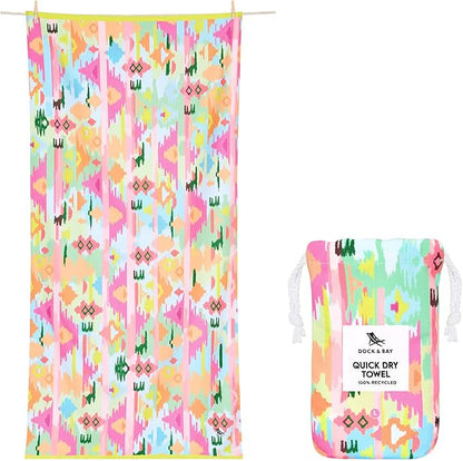 Dock & Bay Beach Towel - Quick Dry, Sand Free - Compact, Lightweight - 100% Recycled - Includes Bag - Ibiza Glow - Large (160x90cm, 63x35)