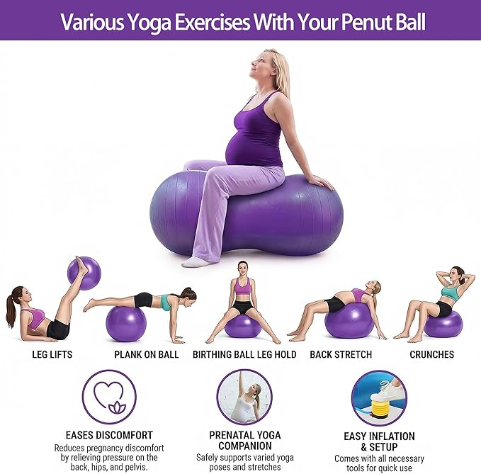Peanut Ball for Kids Therapy,Anti-burst Exercise Ball With Pump 90x45cm Yoga Ball Gym Quality Fitness Ball for Pregnancy Birth Exercise Physical Therapy, for Child Training, Women, Men