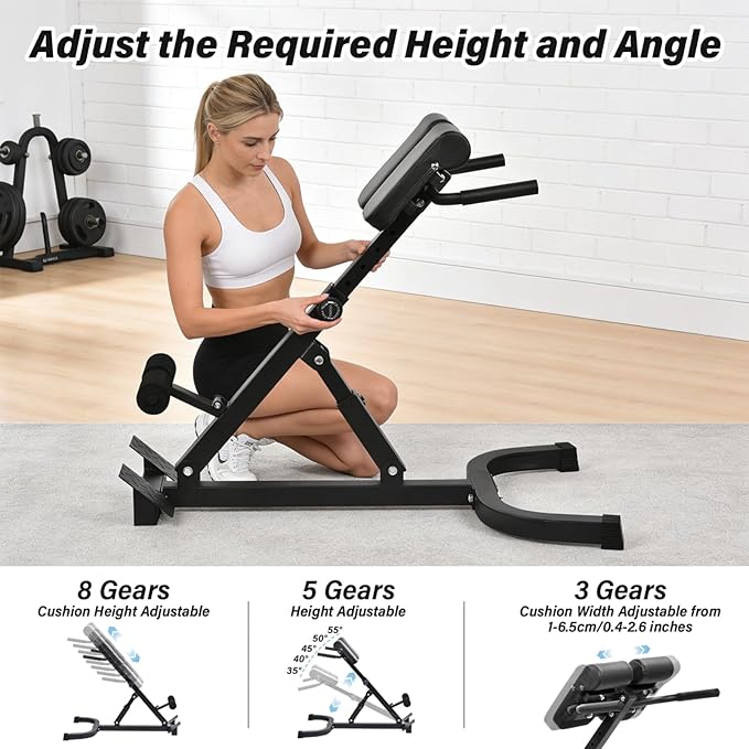 Foldable Hyperextension Roman Chair with Back Extension,Home Gym Sit Up Bench for Glute & Ab Workouts,Optional Adjustment Angle & Height,Multi-Function Heavy-Duty Exercise Equipment,Holds 330 Lbs