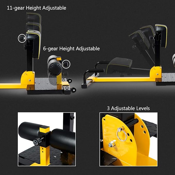 Goplus Deep Squat Machine, 8-in-1 Sissy Squat Fitness Equipment Functional Core Workout Training Sit Up & Push Up Leg Exerciser, with Anti-Skid Measures, Soft PVC Cover, Handy Wheels (Yellow&Black)