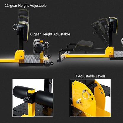 Goplus Deep Squat Machine, 8-in-1 Sissy Squat Fitness Equipment Functional Core Workout Training Sit Up & Push Up Leg Exerciser, with Anti-Skid Measures, Soft PVC Cover, Handy Wheels (Yellow&Black)