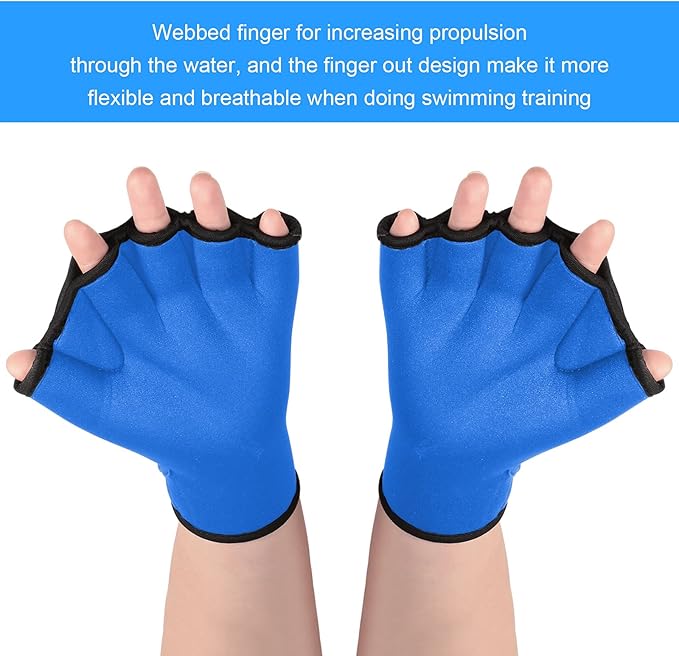 Sumind 2 Pairs Swimming Gloves Aquatic Training Gloves Neoprene Mittens Webbed Fitness Water Aerobics Resistance Training for Women Men Swimming Diving(Large,Blue)