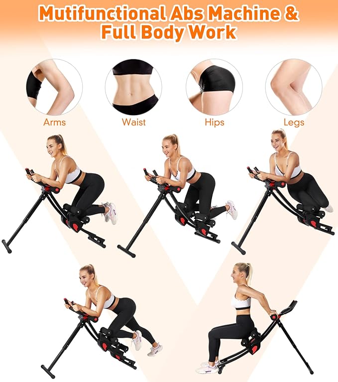 Ab Workout Equipment, Ab Machine for Women, Adjustable Core Abdominal Exercise Fitness Equipment, Foldable Waist Trainer Ab Crunch Home Gym Systems for Beginners