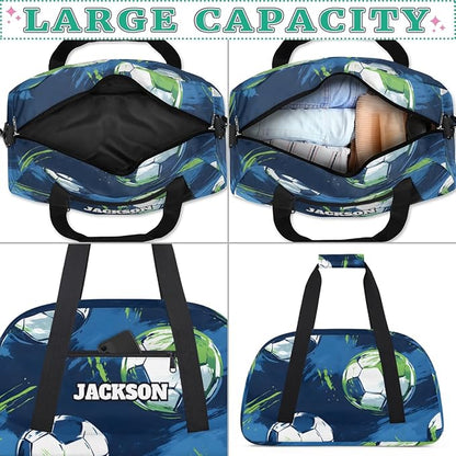 Custom Boys Soccer Gym Duffel Bags for Kids with Personalized Name Sport Training Travel Bags for Overnight Weekender