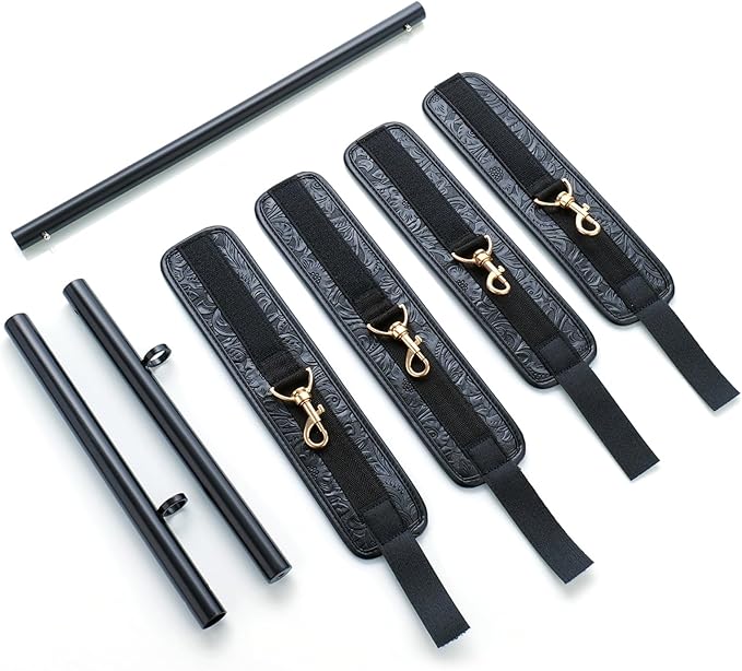 Heavy Duty Stainless Steel Expandable Spreader Bar with 4pcs PU Black--Pink Skull Pattern Detachable Adjustable Straps,Workout Bar for Home Indoor Gym Training Kit