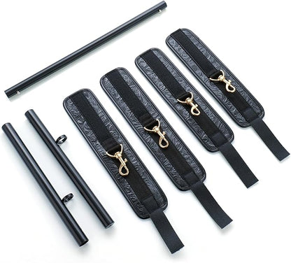 Heavy Duty Stainless Steel Expandable Spreader Bar with 4pcs PU Black--Pink Skull Pattern Detachable Adjustable Straps,Workout Bar for Home Indoor Gym Training Kit