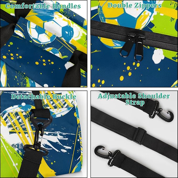 Custom Name Soccer Gym Duffel Bags for Kids Boys, Personalized Sport Travel Bags for Weekender Overnight Training