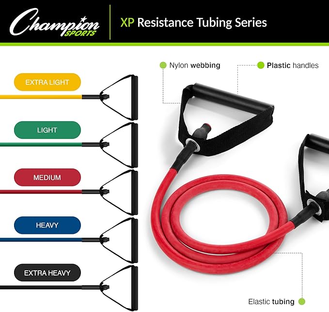 Champion Sports XP Resistance Tube Band – Heavy, Blue – Strength Training, Stretching, Rehab, Home Workout