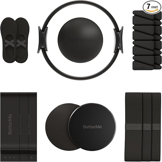 BetterMe Pilates Studio Kit – Pilates Ring, Pilates Ball, Resistance Bands & Sliders – Complete Pilates Equipment Set for Women – Home & Studio Pilates Workout Kit