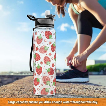 Burbuja Red Strawberry 32 oz Water Bottle with Straw Lid, Leakproof & BPA Free Tritan Bottle for Gym Fitness Outdoor Sports