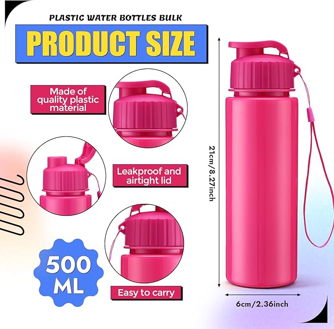 Mifoci 20 Pieces Water Bottle Bulk 17 oz Plastic Water Bottles Bulk Gym Sports Adults Reusable Large Bottles with Leak Proof Flip Top for Party Outdoor (Solid Mixed Colors)
