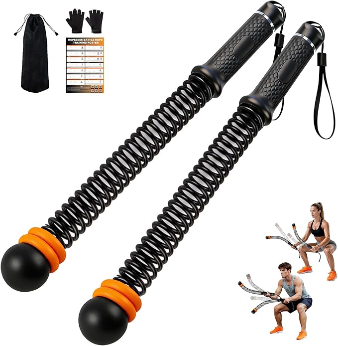 Portable Ropeless Battle Ropes, Adjustable Weights Cordless Battle Ropes for Home Gym with Storage Bag, Weighted Exercise Equipment for Low-Impact Workout, Strength & HIIT, for Men & Women (Black)