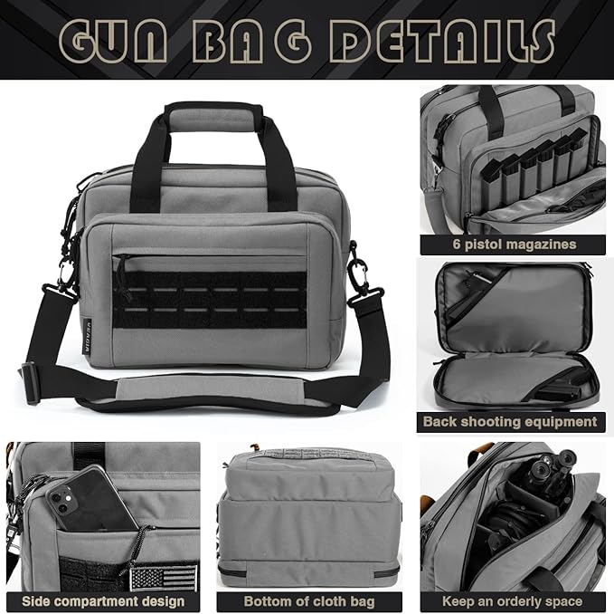 VEAGIA Range Bag,Pistol Case,Gun Range Bags For Handguns And Ammo Pouch 2 Pistols Soft Carrying Shooting Bag