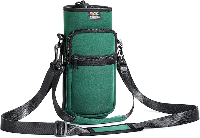 Nuovoware Water Bottle Carrier Bag,25oz/40oz/64oz Bottle Pouch Holder,Adjustable Shoulder Hand Strap 2 Pocket Sling Neoprene Sleeve Sports Accessories for Hiking Travelling Camping