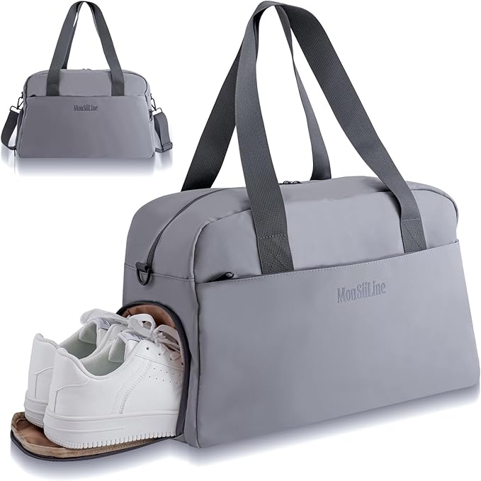 Gym Bag for Women Men with Shoe Compartment, Waterproof Small Duffle Bag for Travel, Sports, Weekend Lightweight Carry On Tote Bag(Gray)