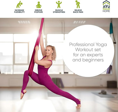 AyuHome Aerial Silks Kit for Home - Premium Yoga Swing for Kids and Adults with 660 lbs Capacity - Versatile Aerial Yoga Hammock for Gymnastics Training