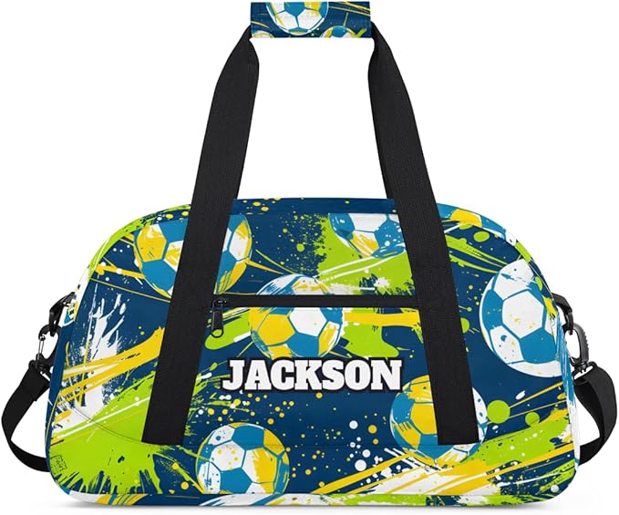 Custom Name Soccer Gym Duffel Bags for Kids Boys, Personalized Sport Travel Bags for Weekender Overnight Training