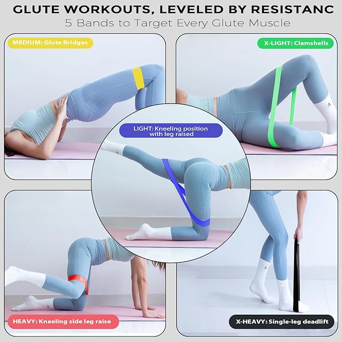 Resistance Bands for Working Out Exercise Loop Bands Workout Bands Set for Men Women Body Stretching, Pilates Yoga Physical Therapy, Leg Glute Arm Exercise Kit, Set of 5