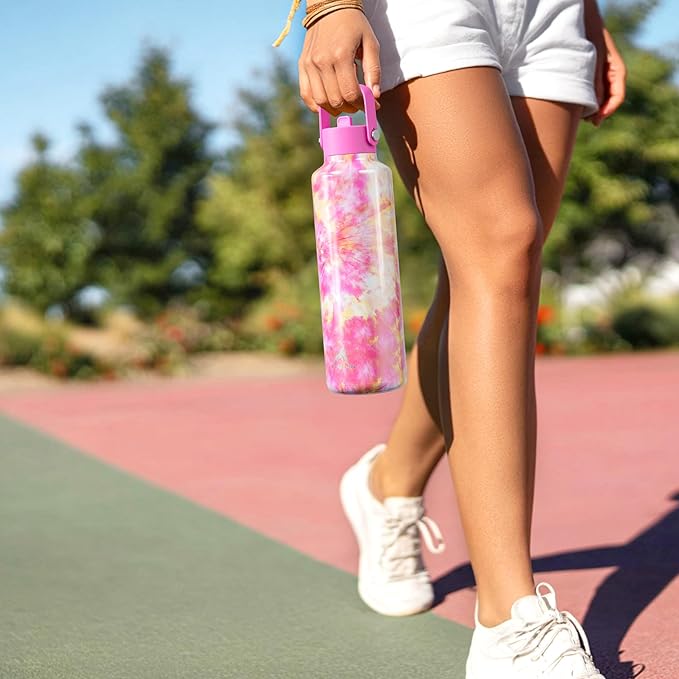 24 oz Vacuum Water Bottle for School: Lightweight, Leakproof, Flex Cap, BPA-Free, Cupholder Friendly, Vacuum Flask with Straw for Girl, College, Outdoors, Sport, Daily, Gift, Classroom (Citrus Dream)