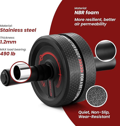 Ab Roller Wheel. Abdominal Training Roller for Men/Women, Abdominal Wheels Widened to 3.4 ", Rubber Tread of The Abdominal Wheel Upgraded, Max Weight 490 lbs