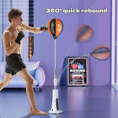 Speed Punch Ball with Stand Boxing Reflex Ball Punching Bag with Gloves Adjustable Height 130~150cm Boxing Bar Training Kit for Adults, Teens & Kids