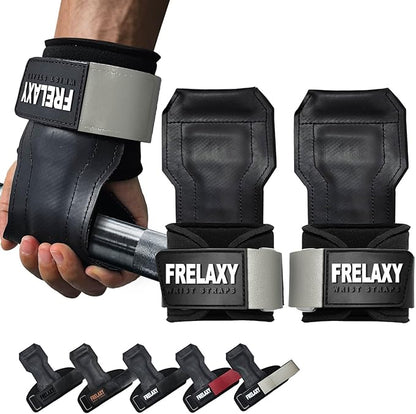 Frelaxy Lifting Wrist Straps, Rubber Weight Lifting Grips with Non-Slip Palm & Wrist Wraps Support for Deadlifts, Pull Ups, Rows, Heavy Powerlifting, Lat Pulldowns