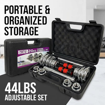 Adjustable Dumbbell Set 44lbs – 2-in-1 Home Gym Cast Iron Barbell & Dumbbell Kit with Carry Box, Stainless Steel Handles, 12 Weight Plates for Men Women Office Bedroom Full-Body Workout
