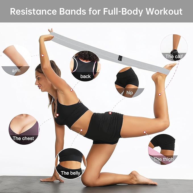 Fabric Resistance Bands - 3-Pack Set, Long Cloth Exercise Bands for Home Workout Strength Training, Yoga & Pilates | with Storage Bag