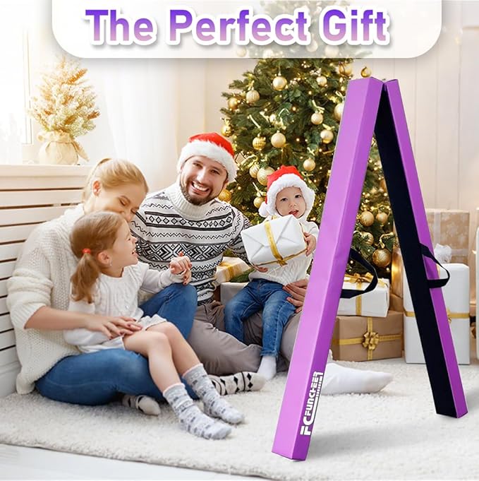 8FT Folding Balance Beam -Gymnastics Floor Beam -Gymnastics Equipment for Kids,Wood core- Anti-Slip Bottom and Carrying Bag for Home