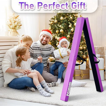 8FT Folding Balance Beam -Gymnastics Floor Beam -Gymnastics Equipment for Kids,Wood core- Anti-Slip Bottom and Carrying Bag for Home